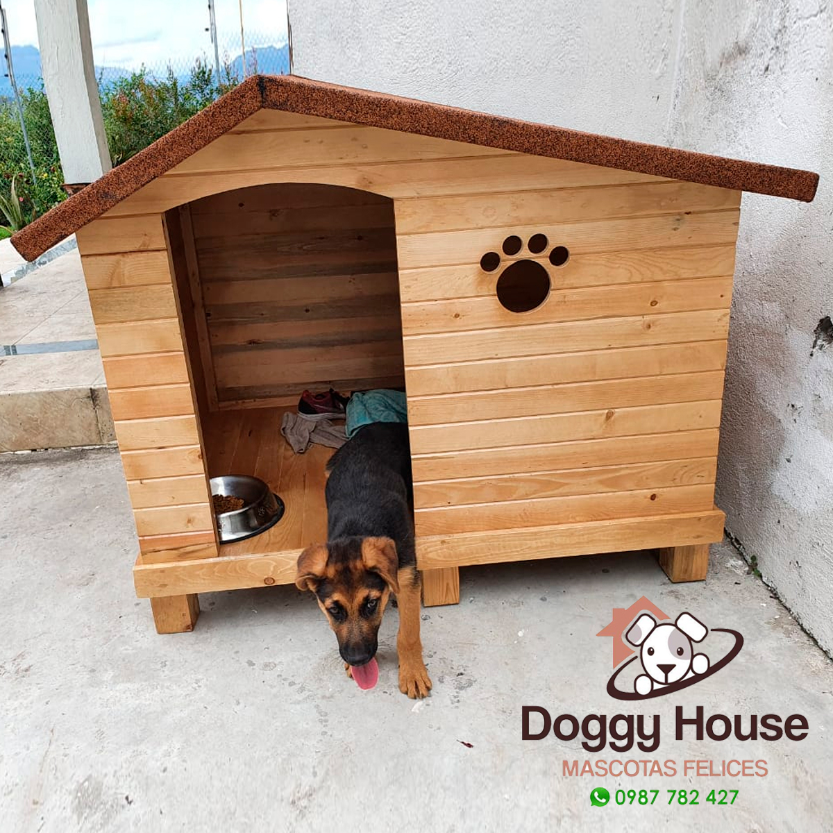 Casa de perro de madera para exteriores, caseta grande a prueba de lluvia,  protector solar, patio moderno, Villa, casa de peluche rubia